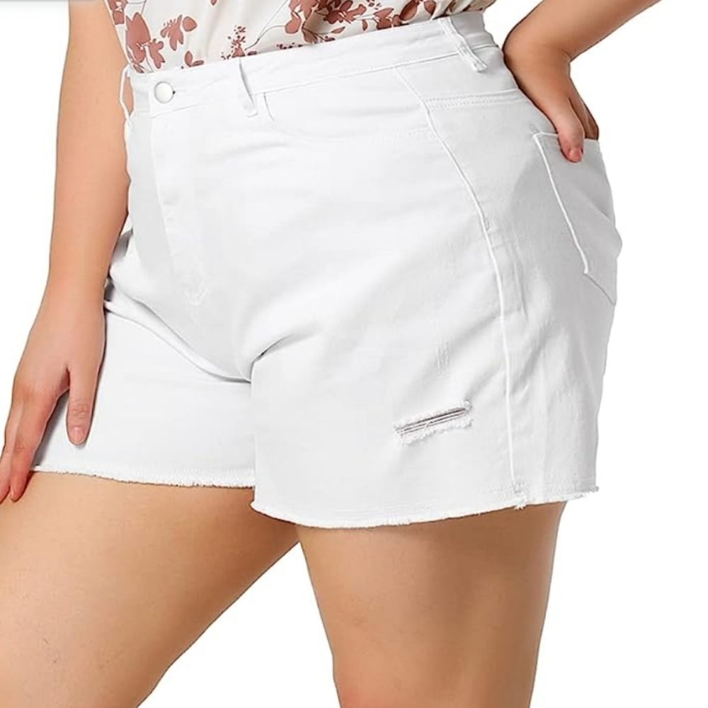 Sz 3X - Agnes Orinda - White Stretch Jean Shorts - Distressed